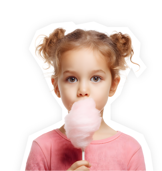 Mädchen mit Zuckerwatte vor dem Mund. Headergrafik Schaustellertarif