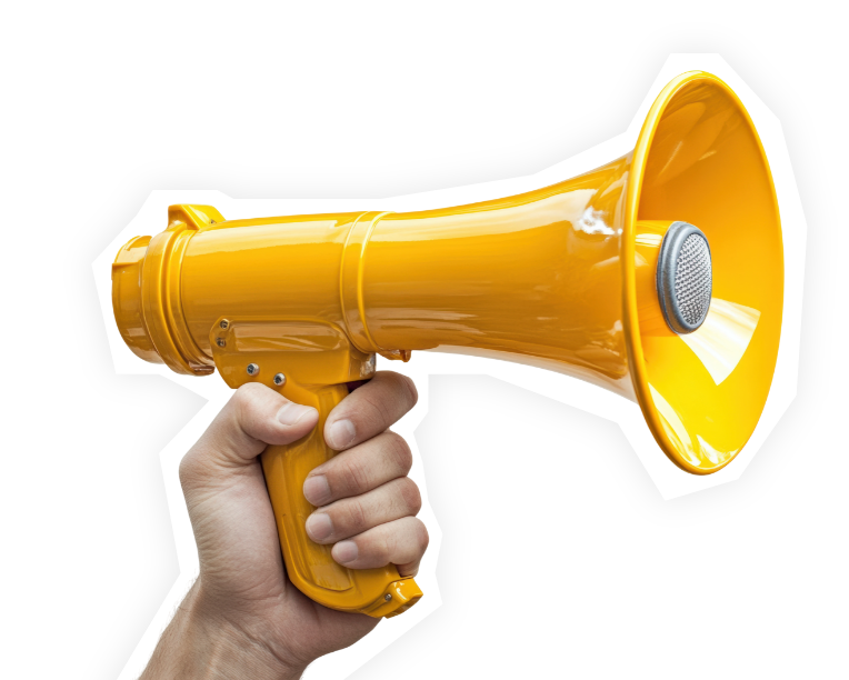 Hand mit Megaphon – Headergrafik Statusmeldungen und Störungen