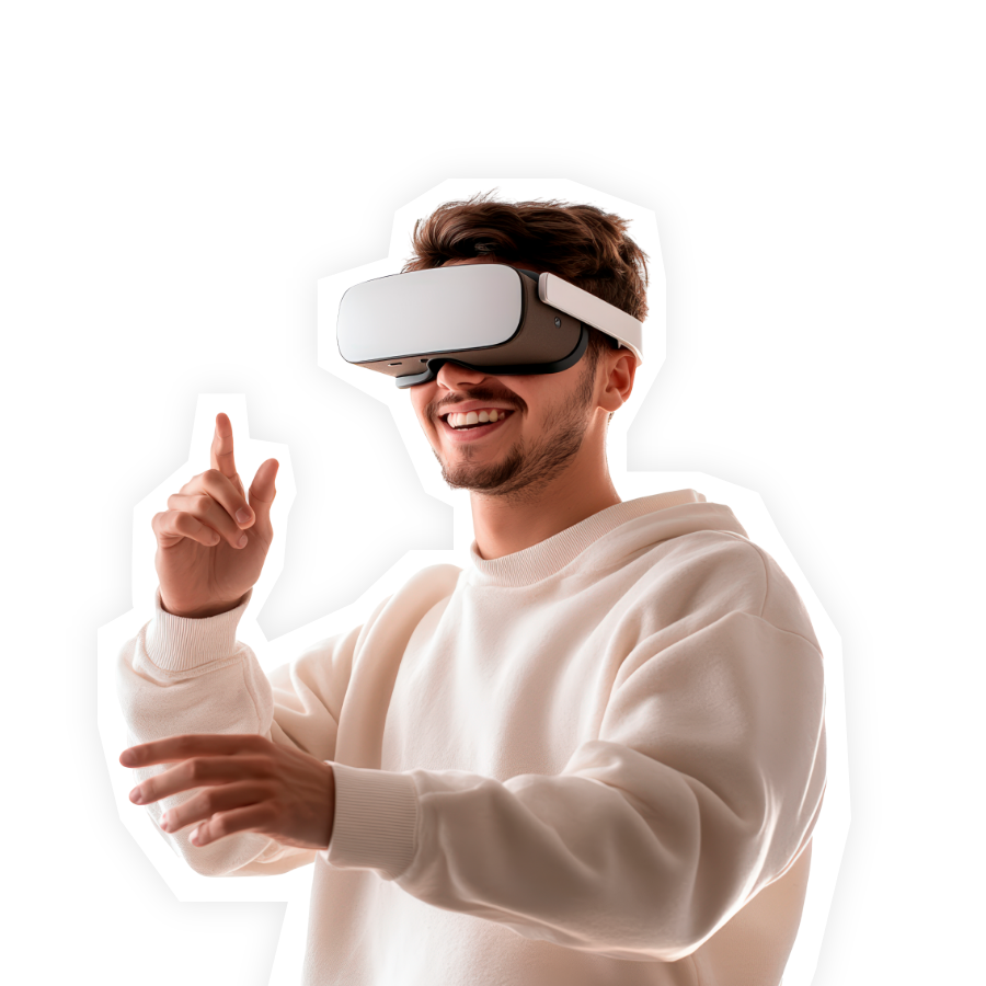 Junger Mann mit VR-Brille als Headergrafik für die Themenseite 'Projekte'